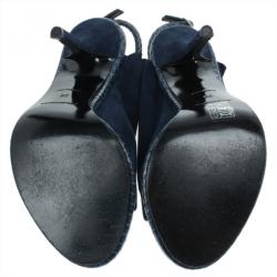 Balenciaga Blue Suede Python Trim Glove Sandals Size 38