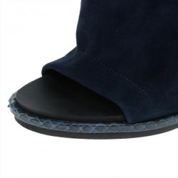 Balenciaga Blue Suede Python Trim Glove Sandals Size 38