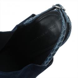 Balenciaga Blue Suede Python Trim Glove Sandals Size 38