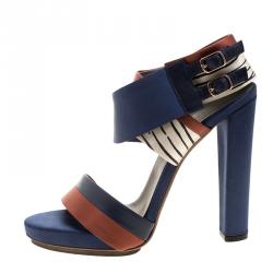 Pre Owned Balenciaga Multicolor Leather and Satin Buckle Ankle Strap Sandals Size 40