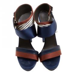 Pre Owned Balenciaga Multicolor Leather and Satin Buckle Ankle Strap Sandals Size 40