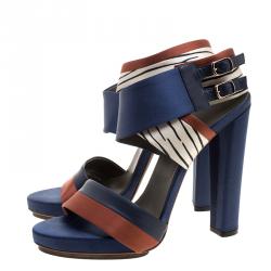 Pre Owned Balenciaga Multicolor Leather and Satin Buckle Ankle Strap Sandals Size 40