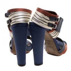 Pre Owned Balenciaga Multicolor Leather and Satin Buckle Ankle Strap Sandals Size 40
