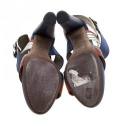 Pre Owned Balenciaga Multicolor Leather and Satin Buckle Ankle Strap Sandals Size 40