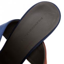 Pre Owned Balenciaga Multicolor Leather and Satin Buckle Ankle Strap Sandals Size 40