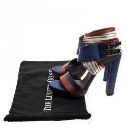 Pre Owned Balenciaga Multicolor Leather and Satin Buckle Ankle Strap Sandals Size 40