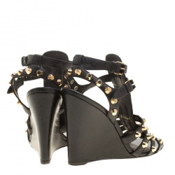 Balenciaga Black Leather Arena Studded Gladiator Wedge Sandals Size 40.5