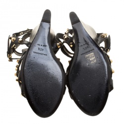 Balenciaga Black Leather Arena Studded Gladiator Wedge Sandals Size 40.5