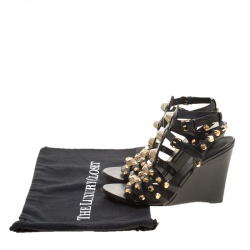 Balenciaga Black Leather Arena Studded Gladiator Wedge Sandals Size 40.5