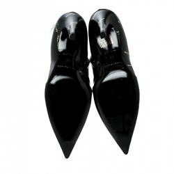 Pre Owned حذاء بوت كاحل بالنسياغا كعب مائل شعار عليه كله جلد لامع أسود مقاس 36