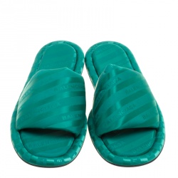 Pre Owned حذاء سلايدز بالنسياغا فلات هوتل جاكارد أخضر مقاس 39