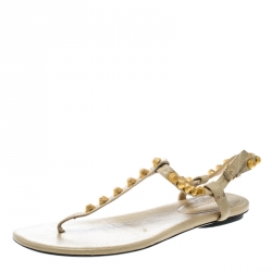 Pre Owned Balenciaga Light Yellow Studded Leather Arena Thong Sandals Size 38