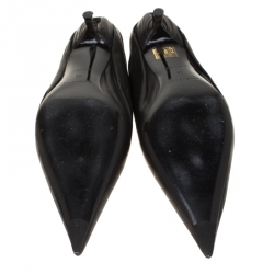 Pre Owned حذاء مولز بالنسياغا مقدمة مدببة سكين جلد أسود مقاس 39