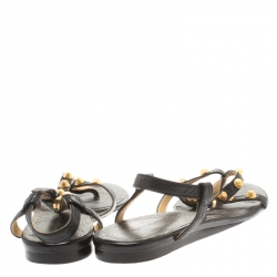 Pre Owned Balenciaga Black Studded Leather Arena Thong Flat Sandals Size 39.5