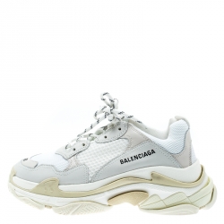 Balenciaga White Mesh And Leather Triple S Platform Sneakers Size 40