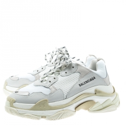 Balenciaga White Mesh And Leather Triple S Platform Sneakers Size 40