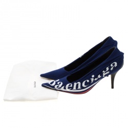 Pre Owned Balenciaga Blue Fabric And Leather Knife Logo Pointed Toe Pumps Size 36