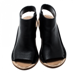 Balenciaga Black Leather Open Toe Block Heel Sandals Size 37