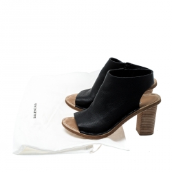 Balenciaga Black Leather Open Toe Block Heel Sandals Size 37