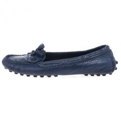 Pre Owned Balenciaga Blue Leather 'Arena' Tassel Loafers Size 39.5