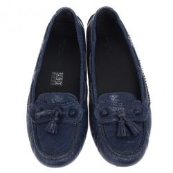 Pre Owned Balenciaga Blue Leather 'Arena' Tassel Loafers Size 39.5