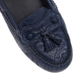 Pre Owned Balenciaga Blue Leather 'Arena' Tassel Loafers Size 39.5
