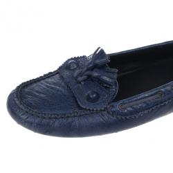 Pre Owned Balenciaga Blue Leather 'Arena' Tassel Loafers Size 39.5