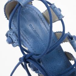 مملوكة مسبقًا Balenciaga Blue Leather Lace-Up Espadrille Wedges Size 37
