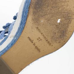 مملوكة مسبقًا Balenciaga Blue Leather Lace-Up Espadrille Wedges Size 37