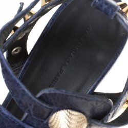 Balenciaga Blue Leather Arena Studded Gladiator Wedge Sandals Size 38