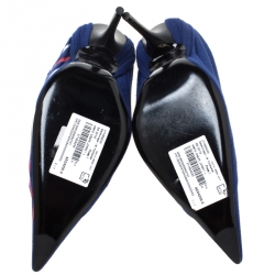 Pre Owned Balenciaga Blue Fabric And Leather Knife Logo Pointed Toe Pumps Size 40