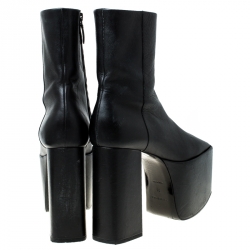 Pre Owned بوت بالنسياغا جلد أسود نعل سميك للكاحل مقاس 39