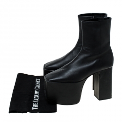 Pre Owned بوت بالنسياغا جلد أسود نعل سميك للكاحل مقاس 39