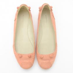 مملوكة مسبقًا Balenciaga Peach Brogue Arena Ballet Flats Size 38