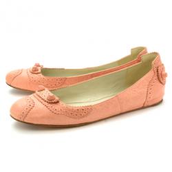 مملوكة مسبقًا Balenciaga Peach Brogue Arena Ballet Flats Size 38