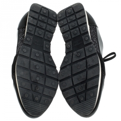 Pre Owned Balenciaga Black Glitter Fabric And Leather Race Runner Sneakers Size 36