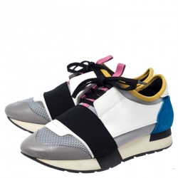 مملوكة مسبقًا Balenciaga Multicolor Leather and Suede Race Runner Sneakers Size 36