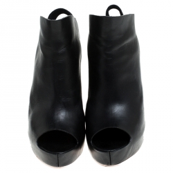 Pre Owned صندل سلايد بالنسياغا مقدمة مفتوحة نعل سميك جلد أسود مقاس 38