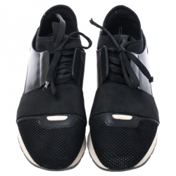 مملوكة مسبقًا Balenciaga Black Leather, Suede And Mesh Race Runner Sneakers Size 38