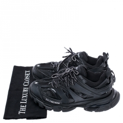 Pre Owned Balenciaga Black Leather And Mesh Track Trainers Size 39