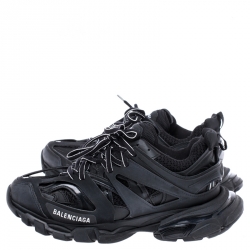 Pre Owned Balenciaga Black Leather And Mesh Track Trainers Size 39