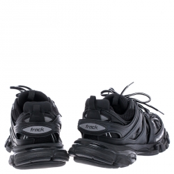 Pre Owned Balenciaga Black Leather And Mesh Track Trainers Size 39