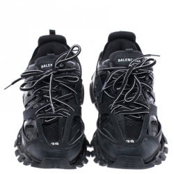 Pre Owned Balenciaga Black Leather And Mesh Track Trainers Size 39