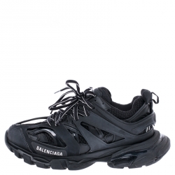 Pre Owned Balenciaga Black Leather And Mesh Track Trainers Size 39