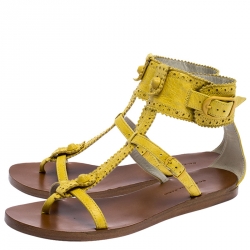 مملوكة مسبقًا صندل بالنسياغا جلد أصفر بروغي سير حرف T مقاس 36.5