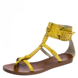 مملوكة مسبقًا صندل بالنسياغا جلد أصفر بروغي سير حرف T مقاس 36.5