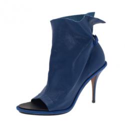 Pre Owned Balenciaga Blue Leather Glove Ankle Boots Size 40