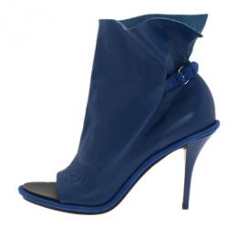 Pre Owned Balenciaga Blue Leather Glove Ankle Boots Size 40