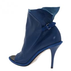 Pre Owned Balenciaga Blue Leather Glove Ankle Boots Size 40