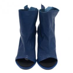 Pre Owned Balenciaga Blue Leather Glove Ankle Boots Size 40